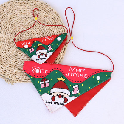 Christmas Pet Adjustable Buckle Drool Towel Print Triangle Towel