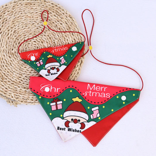 Christmas Pet Adjustable Buckle Drool Towel Print Triangle Towel