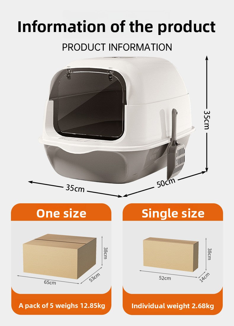 Oversized Fully Enclosed Litter Box Splash Deodorant Pet Toilet
