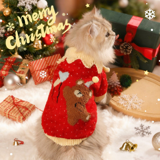 Cat Clothes Winter Anti-Shedding Kitten Christmas Winter Thick Sweater