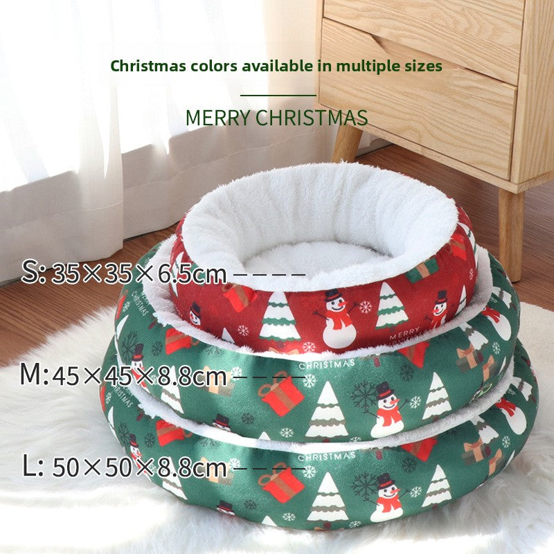 Pet Christmas Round Nest Mat Dog Bed Warm Thickened Warm Cat Bed