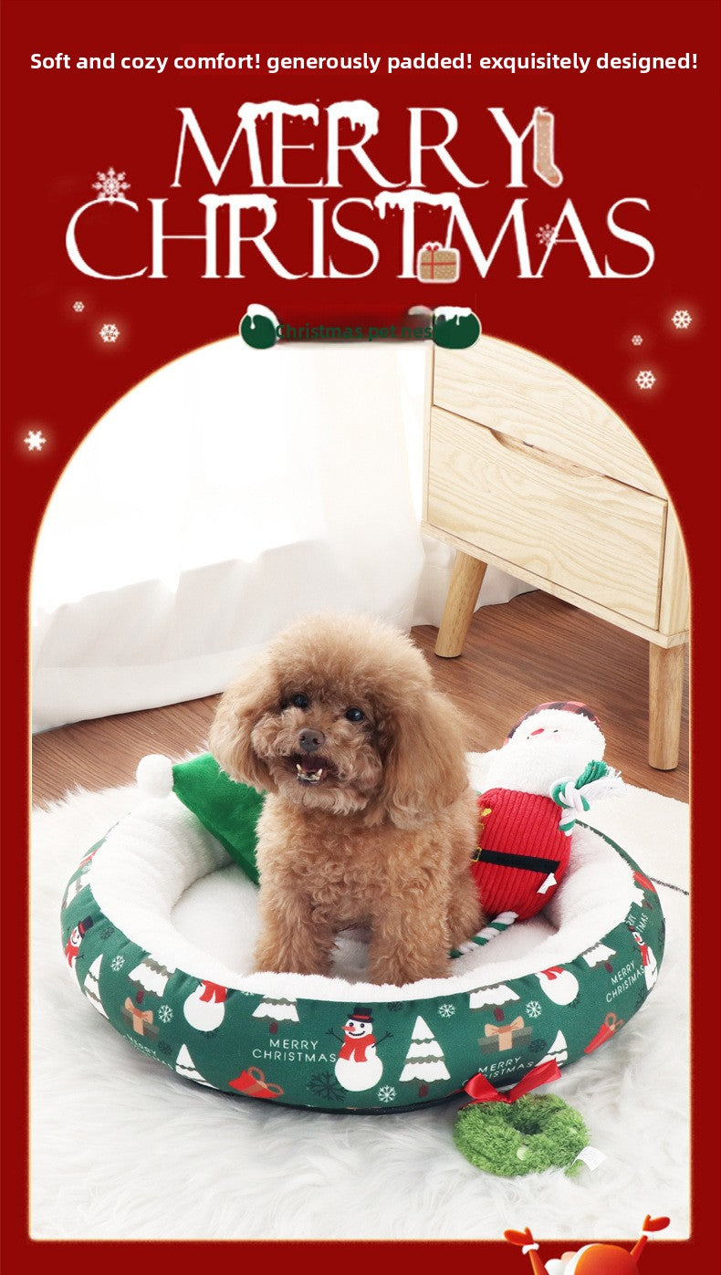 Pet Christmas Round Nest Mat Dog Bed Warm Thickened Warm Cat Bed