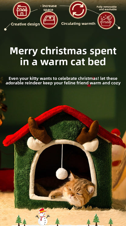 Christmas All-Season Washable Pet House Enclosed Thickened Warm House