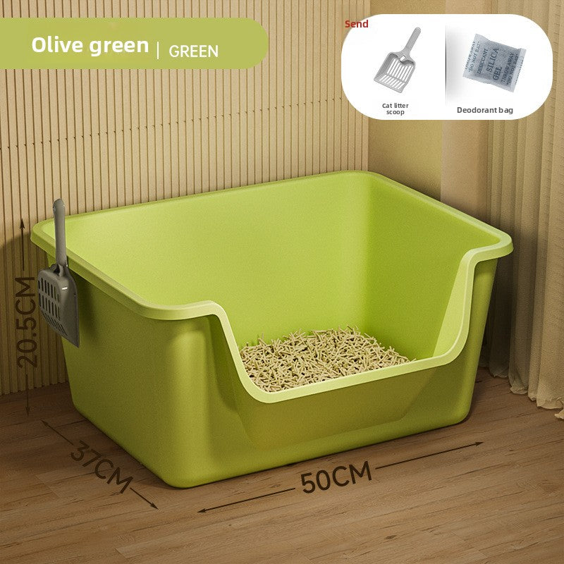 Cat Litter Box Extra Large Splash-Proof Semi-Enclosed Open Pet Toilet