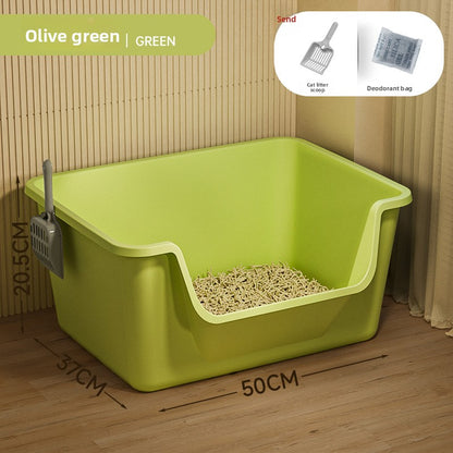 Cat Litter Box Extra Large Splash-Proof Semi-Enclosed Open Pet Toilet