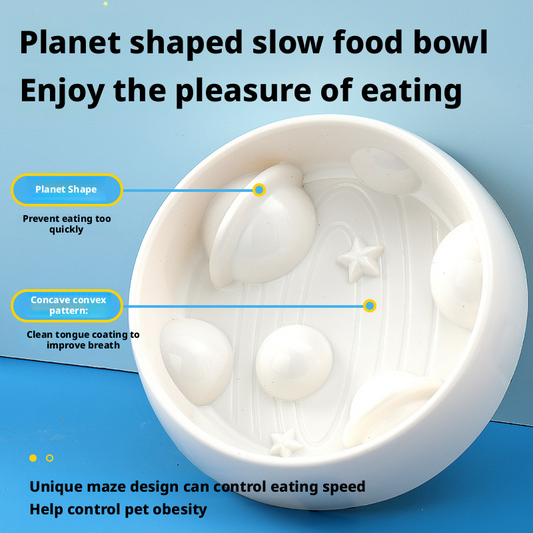 Pet New planet-shaped slow-feeding bowl, non-slip and spill-proof, made of food-grade material for dog food.