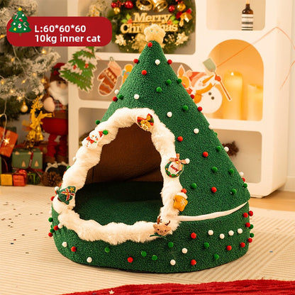 Christmas Warm All-Season Washable Closed Fleece-Lined Pet House
