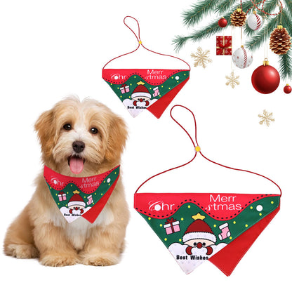 Christmas Pet Adjustable Buckle Drool Towel Print Triangle Towel