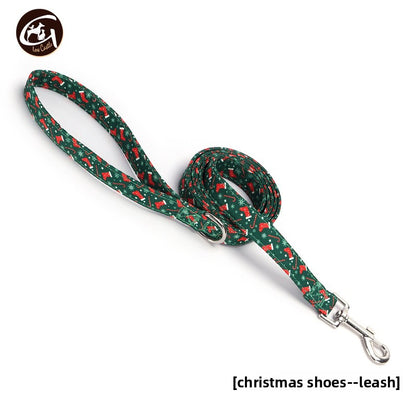 Christmas Small and Medium Dog Collar Leash Digital Print Pet Chain