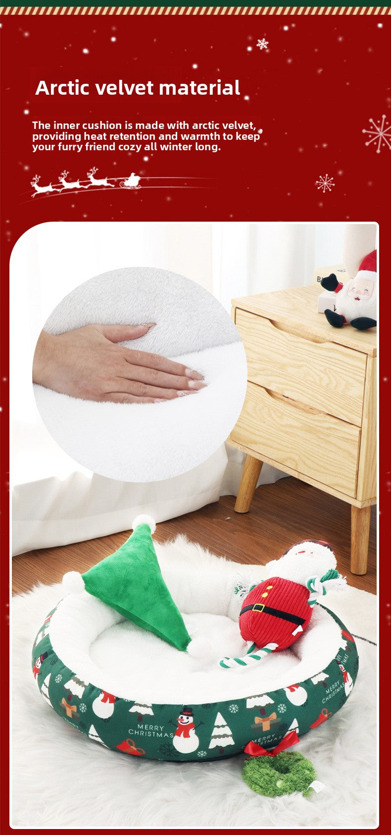 Pet Christmas Round Nest Mat Dog Bed Warm Thickened Warm Cat Bed