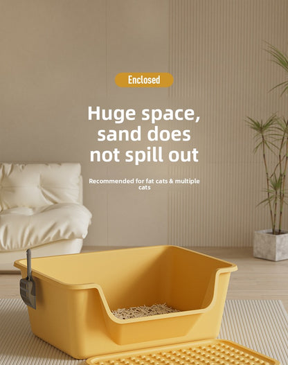Cat Litter Box Extra Large Splash-Proof Semi-Enclosed Open Pet Toilet