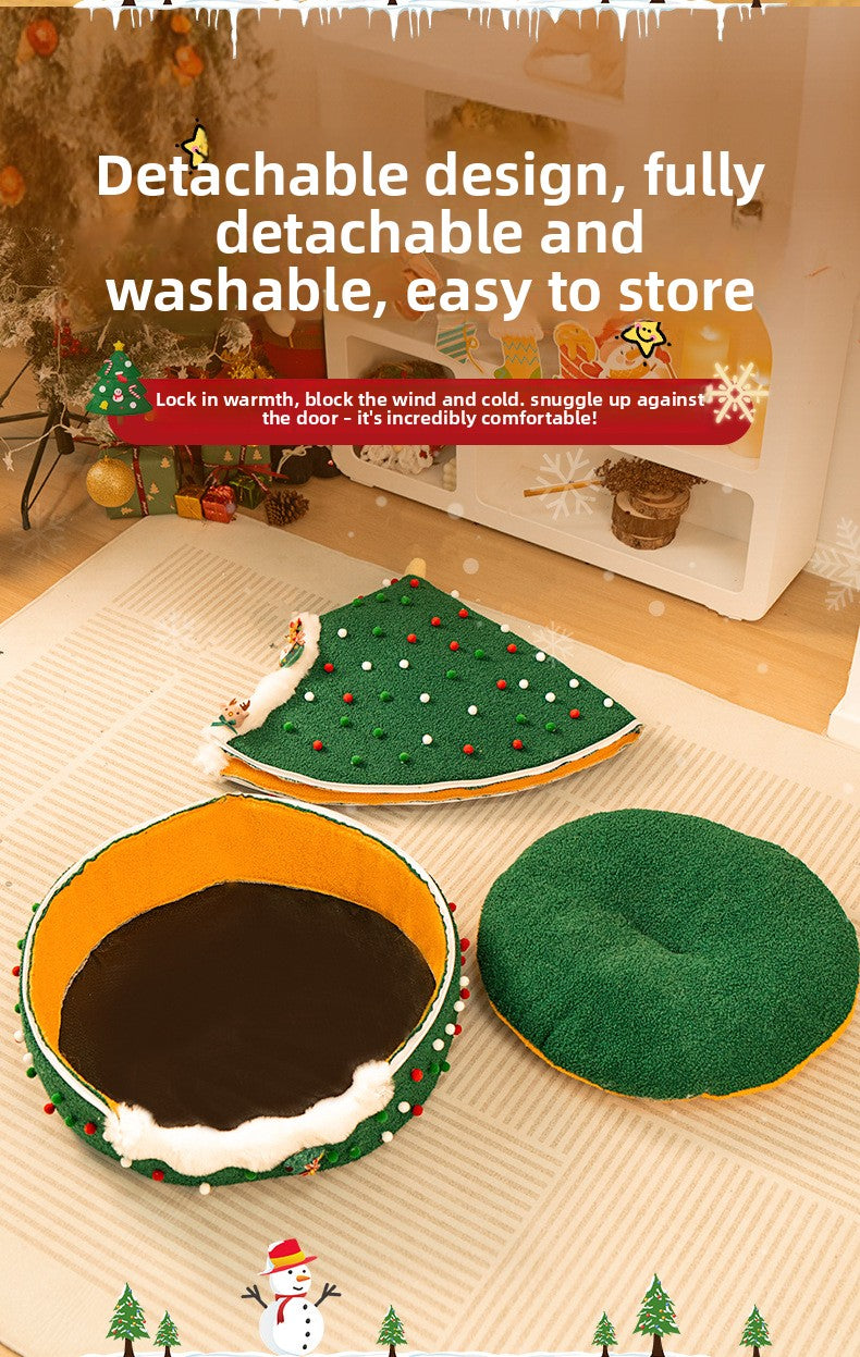 Christmas Warm All-Season Washable Closed Fleece-Lined Pet House