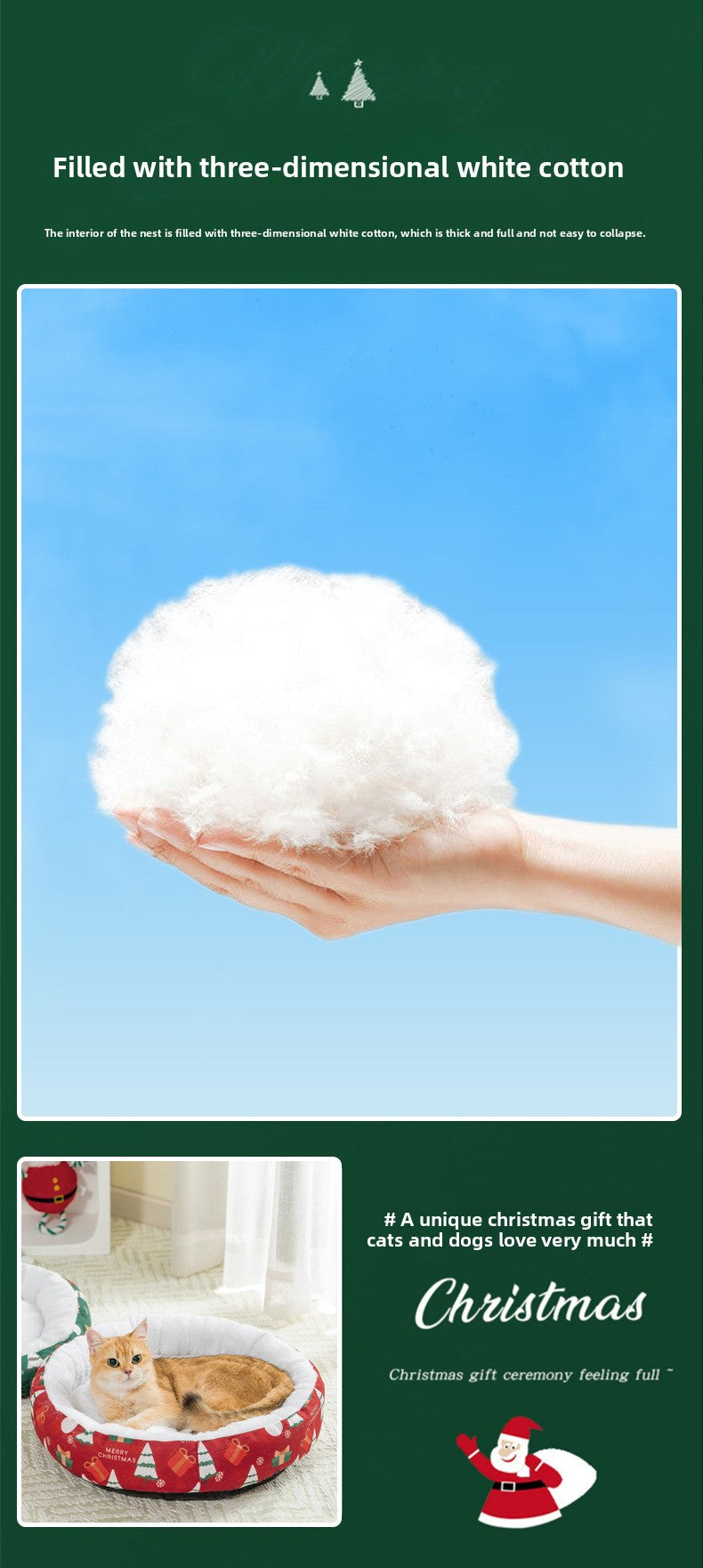 Pet Christmas Round Nest Mat Dog Bed Warm Thickened Warm Cat Bed