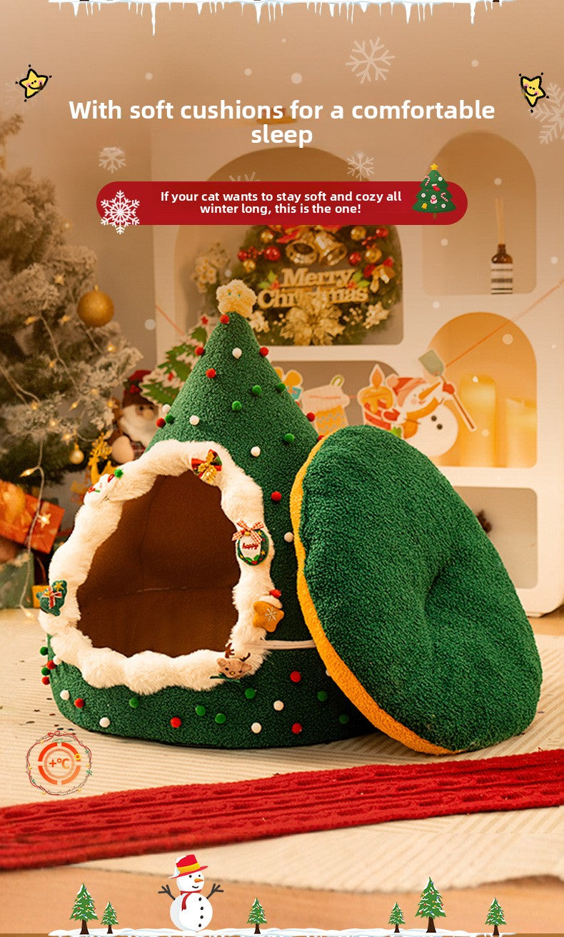 Christmas Warm All-Season Washable Closed Fleece-Lined Pet House