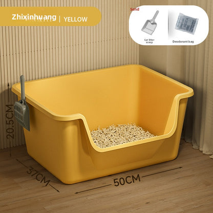 Cat Litter Box Extra Large Splash-Proof Semi-Enclosed Open Pet Toilet