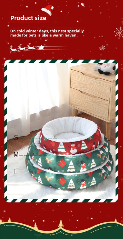 Pet Christmas Round Nest Mat Dog Bed Warm Thickened Warm Cat Bed