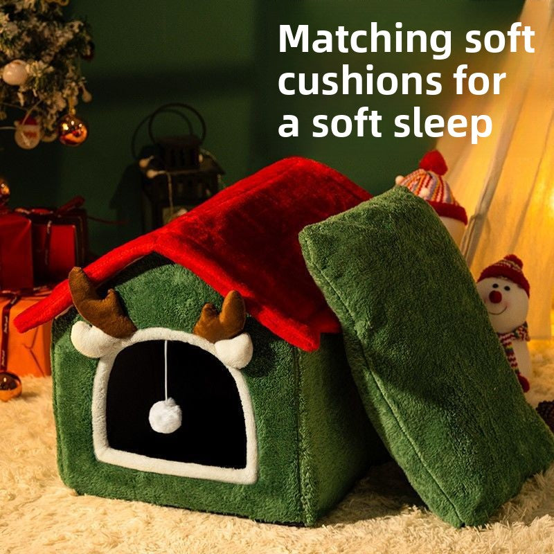 Christmas All-Season Washable Pet House Enclosed Thickened Warm House