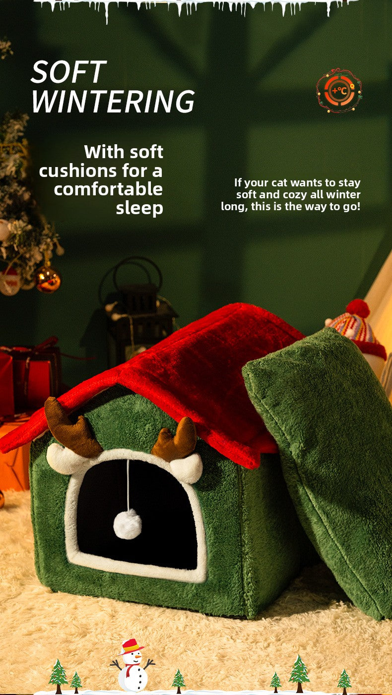 Christmas All-Season Washable Pet House Enclosed Thickened Warm House