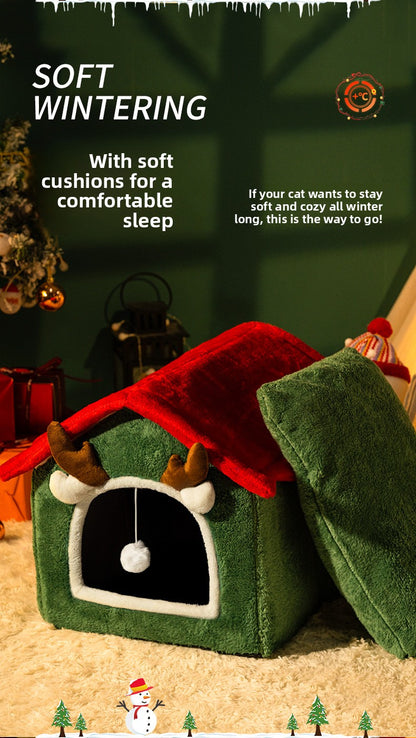Christmas All-Season Washable Pet House Enclosed Thickened Warm House