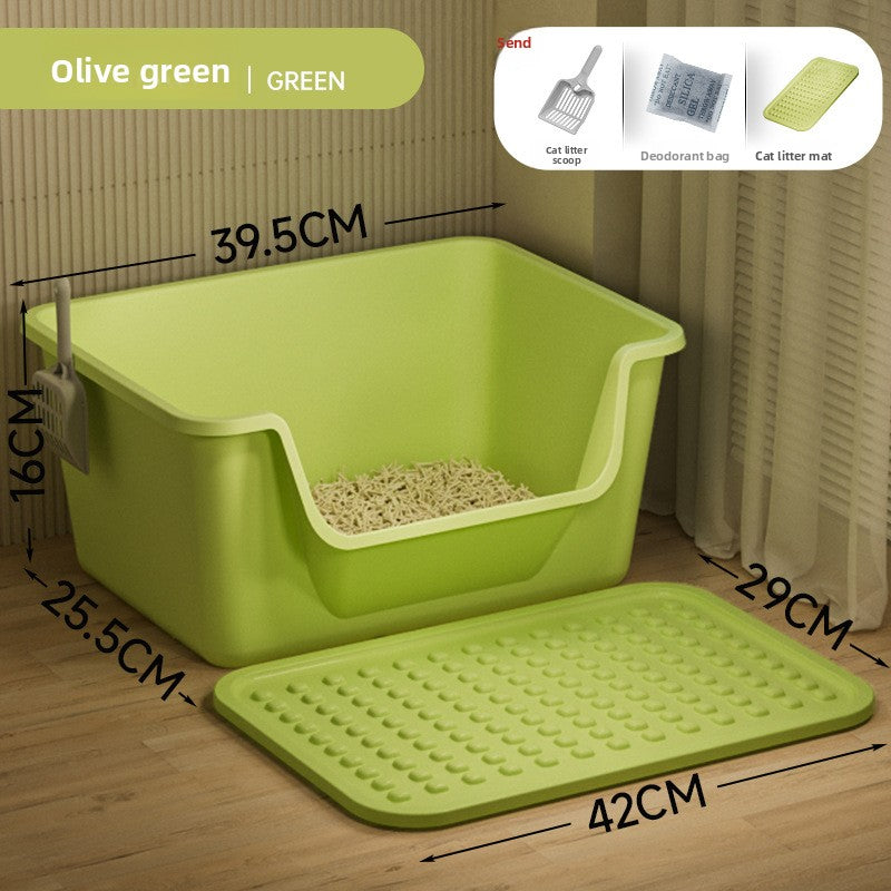 Cat Litter Box Extra Large Splash-Proof Semi-Enclosed Open Pet Toilet