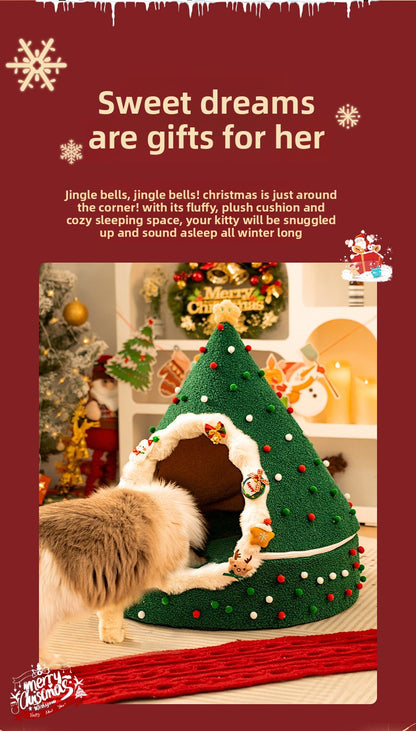 Christmas Warm All-Season Washable Closed Fleece-Lined Pet House