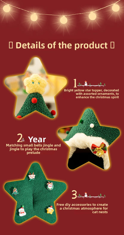 Christmas Warm All-Season Washable Closed Fleece-Lined Pet House