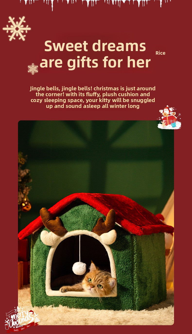 Christmas All-Season Washable Pet House Enclosed Thickened Warm House