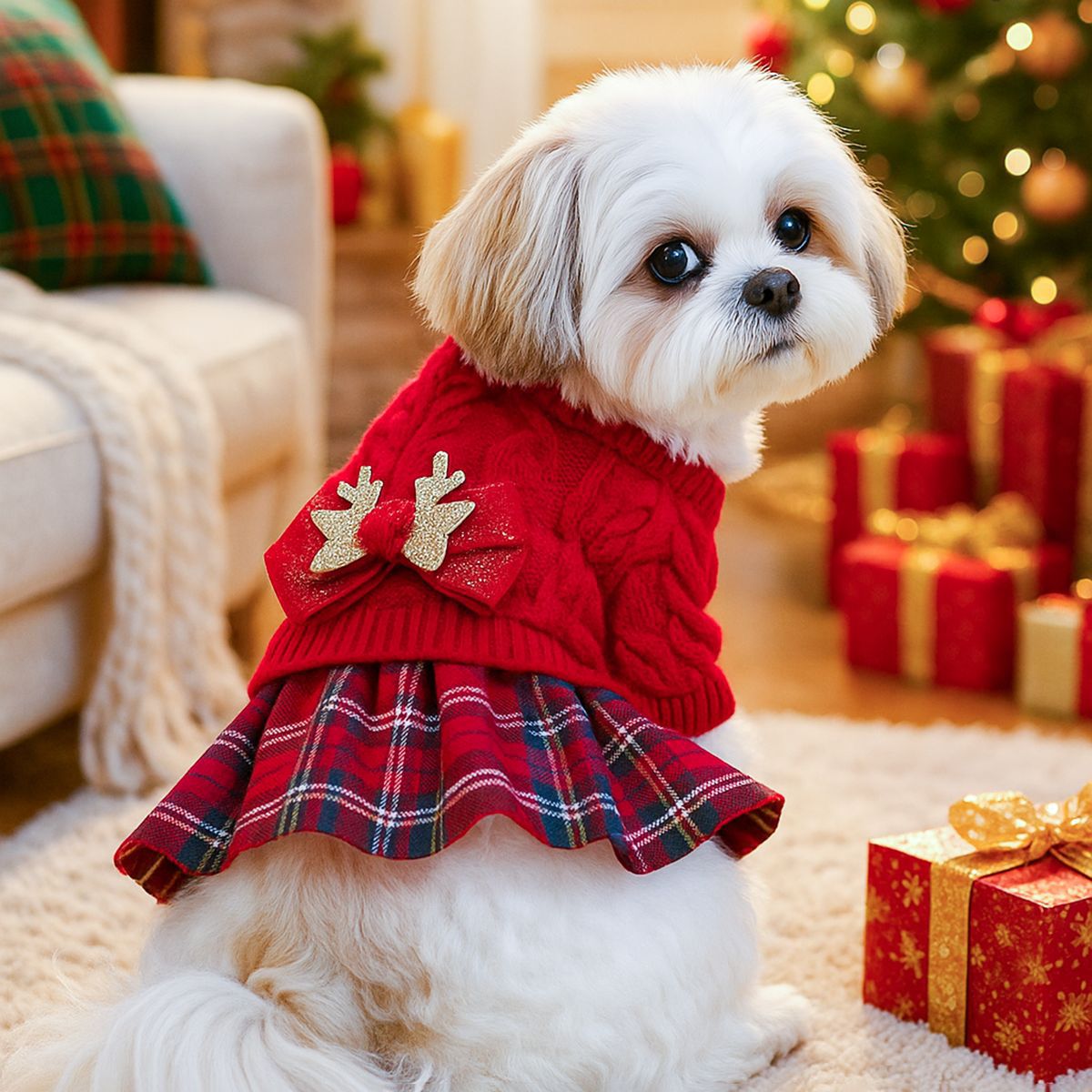 PETCIRCLE Pet Autumn Winter Christmas Knitted Dress Dog Cat Sweater