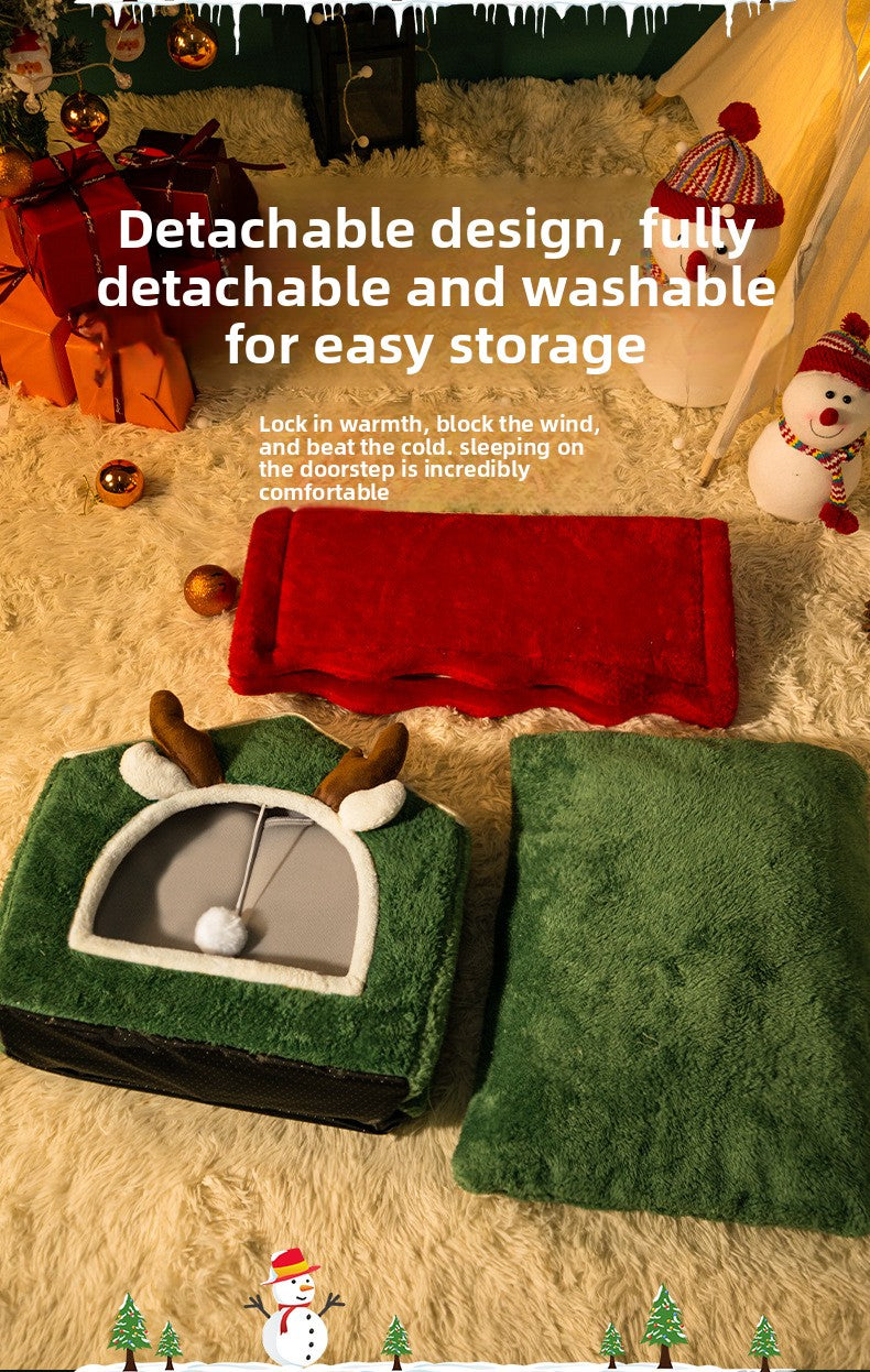 Christmas All-Season Washable Pet House Enclosed Thickened Warm House