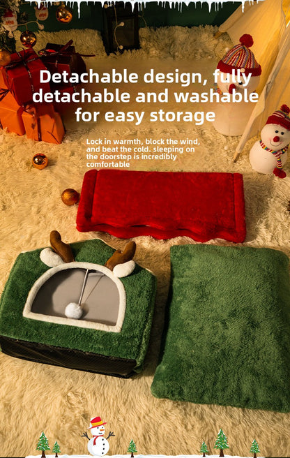 Christmas All-Season Washable Pet House Enclosed Thickened Warm House