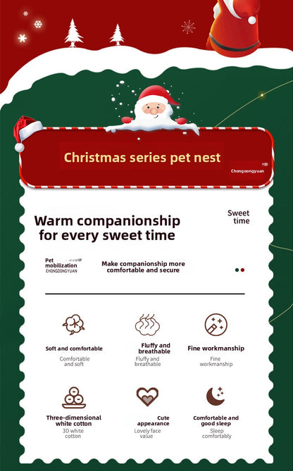 Pet Christmas Round Nest Mat Dog Bed Warm Thickened Warm Cat Bed
