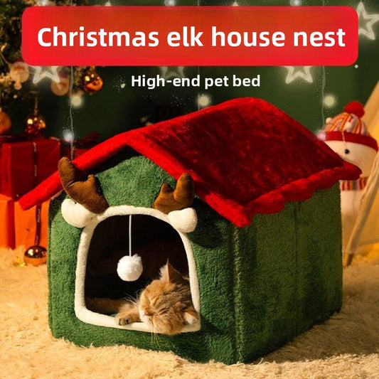 Christmas All-Season Washable Pet House Enclosed Thickened Warm House