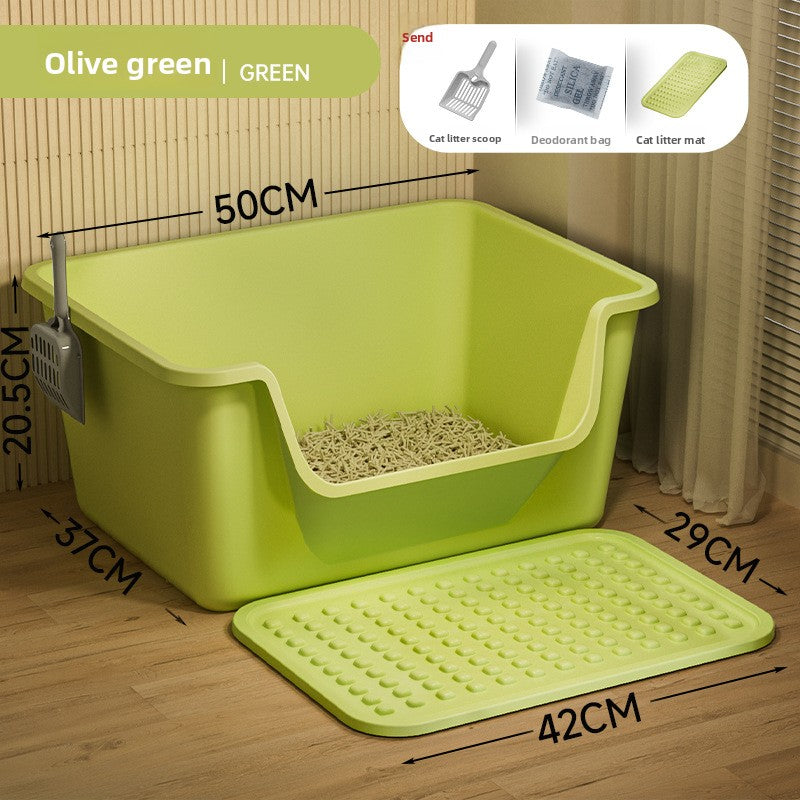 Cat Litter Box Extra Large Splash-Proof Semi-Enclosed Open Pet Toilet