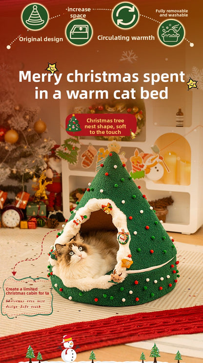 Christmas Warm All-Season Washable Closed Fleece-Lined Pet House