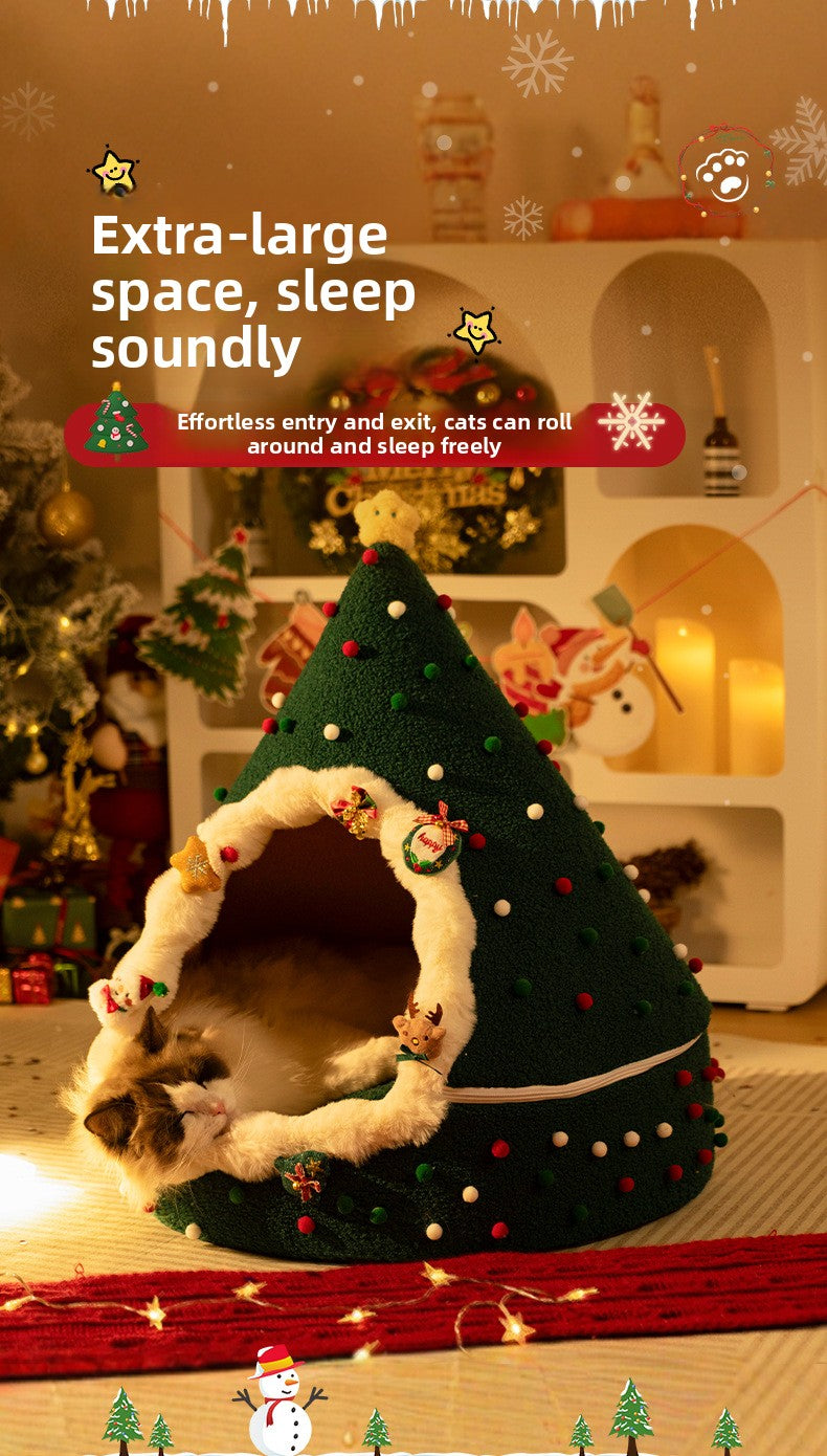Christmas Warm All-Season Washable Closed Fleece-Lined Pet House