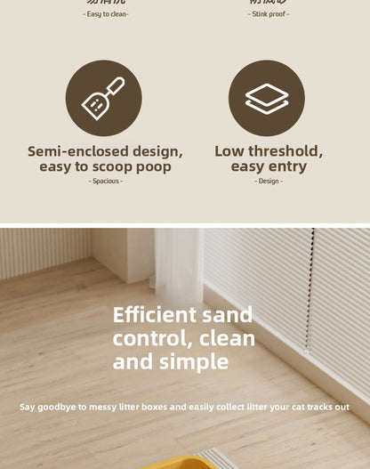 Cat Litter Box Extra Large Splash-Proof Semi-Enclosed Open Pet Toilet