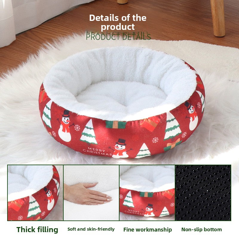 Pet Christmas Round Nest Mat Dog Bed Warm Thickened Warm Cat Bed