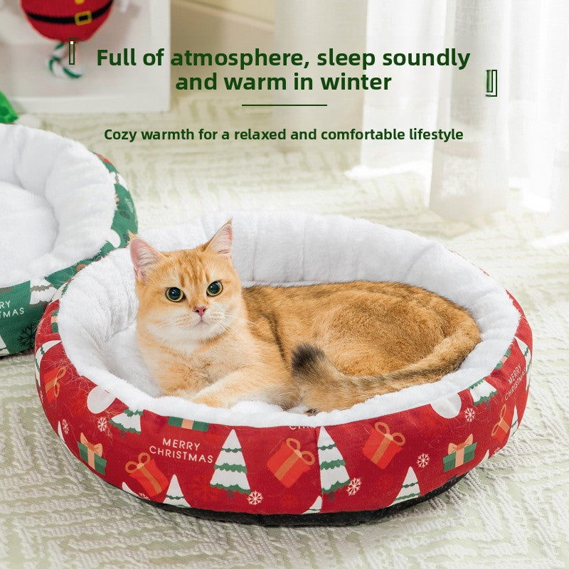 Pet Christmas Round Nest Mat Dog Bed Warm Thickened Warm Cat Bed