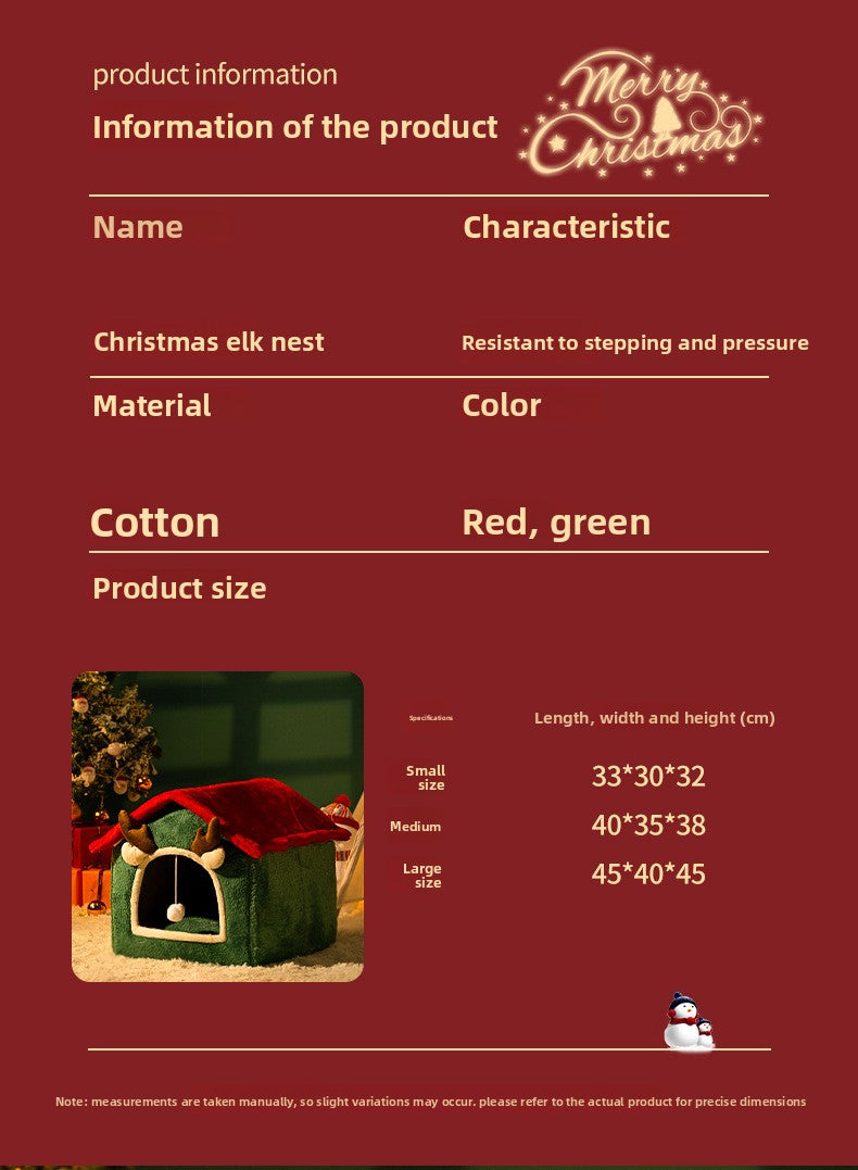 Christmas All-Season Washable Pet House Enclosed Thickened Warm House