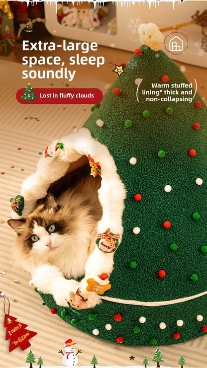 Christmas Warm All-Season Washable Closed Fleece-Lined Pet House