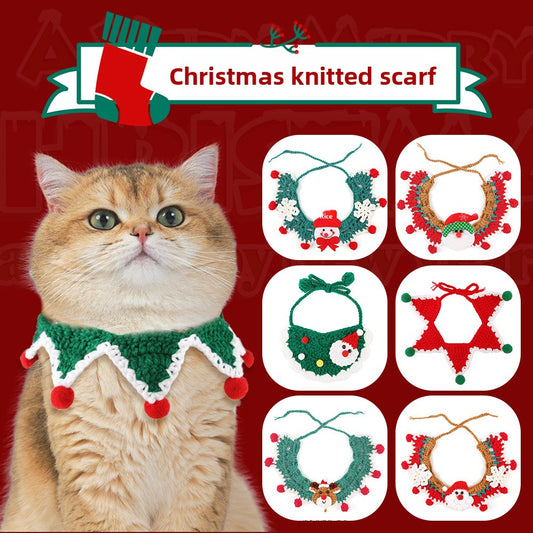 Pet Christmas Knitted Scarf Pet Decoration Wearable Collar