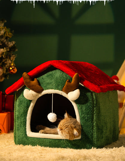 Christmas All-Season Washable Pet House Enclosed Thickened Warm House