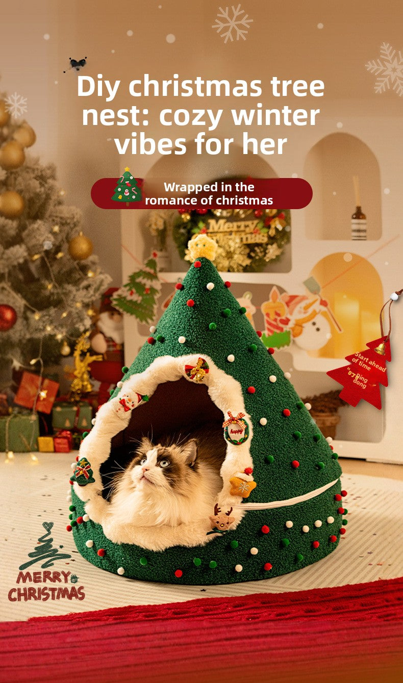 Christmas Warm All-Season Washable Closed Fleece-Lined Pet House