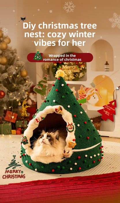 Christmas Warm All-Season Washable Closed Fleece-Lined Pet House