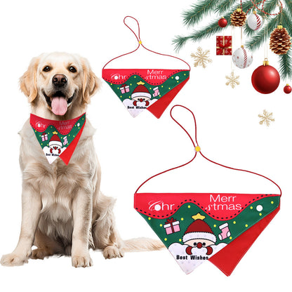 Christmas Pet Adjustable Buckle Drool Towel Print Triangle Towel