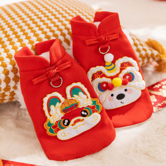 Autumn Winter New Year Festive Woolen Tang Vest for Small Pets