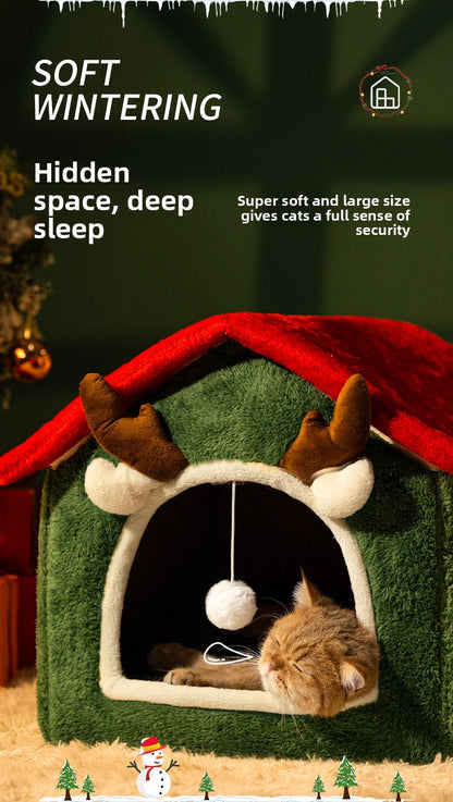 Christmas All-Season Washable Pet House Enclosed Thickened Warm House