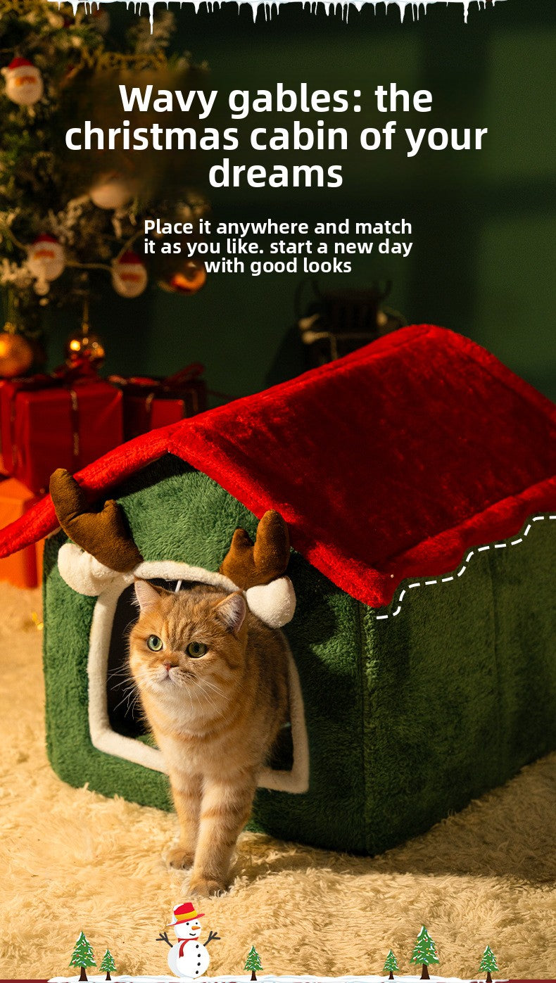Christmas All-Season Washable Pet House Enclosed Thickened Warm House