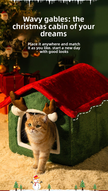 Christmas All-Season Washable Pet House Enclosed Thickened Warm House