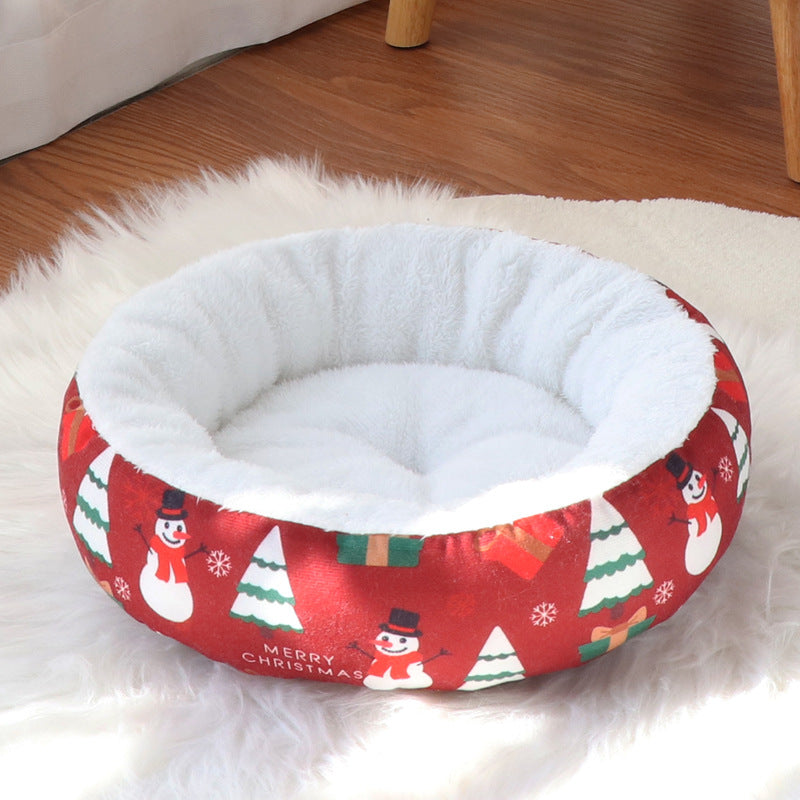 Pet Christmas Round Nest Mat Dog Bed Warm Thickened Warm Cat Bed